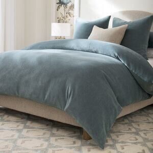 Pottery Barn Cozy Cloud Duvet Cover Steel Blue Bedding Full / Queen Buttons NEW